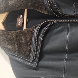 Men's Vintage Danier Black Leather Jacket with removable fur colar